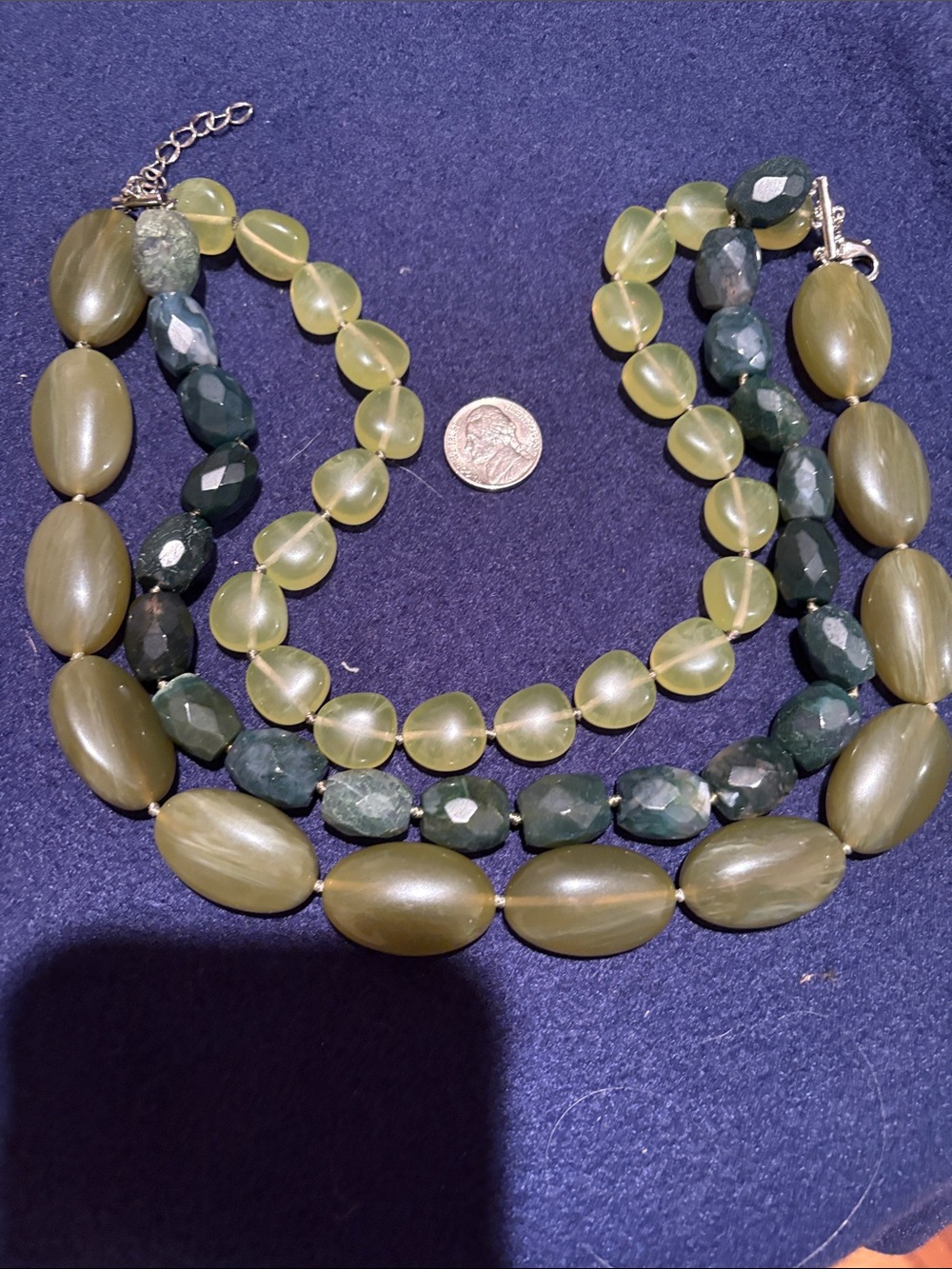 Elegant Olive Green Multi-Strand glass mn Beaded Necklace - Women Jewelry